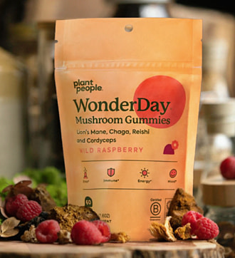 Best for stress response, supports relaxation, boosts energy, mental and physical performance, and healthy gut, Plant People WonderDay Mushroom Gummies.