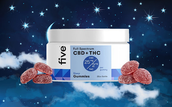 Best For Slowing Your Busy Brain And Racing Thoughts: Five CBD+THC Sleep Gummies.