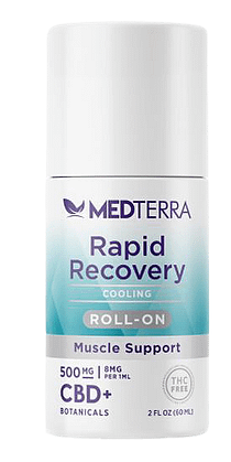 Medterra Rapid Recovery Roll On, 500mg CBD Plus Botanicals, 2-fluid ounce roll-on bottle.