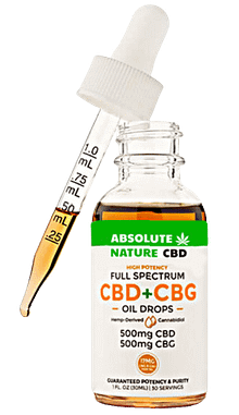 Absolute Nature Full-Spectrum CBG & CBD Oil, 500mg CBD, 500mg CBG, 1-fluid ounce bottle.