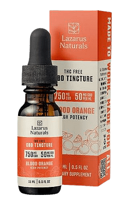 Lazarus Naturals THC Free, High Potency CBD Oil Tincture Lazarus Naturals Review, THC Free, High Potency CBD Oil Tincture, Blood Orange Flavor, 750mg CBD, 0.5-fluid ounce bottle.