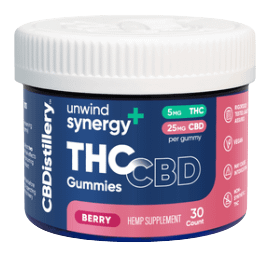 CBDistillery Unwind Synergy+ THC & CBD Gummies, Designed To Help Your Mind And Body Relax.
