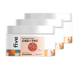 Five CBD Review, The Daily Buzz Gummy, is a combination of 50mg CBD, 5mg THC.