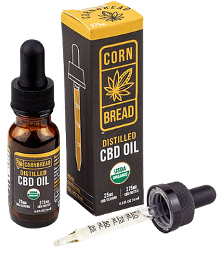 Cornbread Hemp Distilled USDA Organic CBD Oil, USDA Organic, 25mg CBD, .5mg THC, 1-fluid ounce bottle.