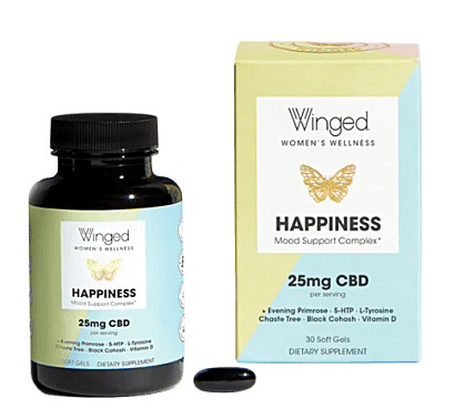 Best CBD For Menopausal Symptoms, Winged Happiness Daily CBD Soft Gels.