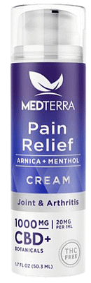 Medterra CBD Pain Relief Cream, Arnica + Menthol, Joint & Arthritis, 1000mg CBD+ Botanicals, THC Free, 1.7oz. Bottle.