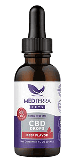 Medterra CBD Pet Oil, 300mg CBD beef flavor drops in a 1 fluid ounce bottle.