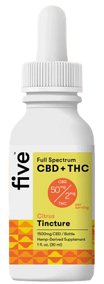 Five CBD Full Spectrum CBD+THC Oil, Citrus Flavor, 50mg CBD and 2mg THC per serving in a 1-fluid ounce (30 ml)bottle