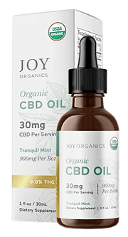 Joy organics CBD oil bottle and box
