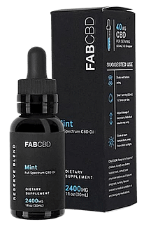Fab CBD Full Spectrum CBD Oil, Mint Flavor, 2400mg CBD Per Bottle, 40mg CBD Per Serving, 1-fluid ounce bottle.