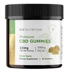 Joy Organics Premium CBD Gummies, 10mg CBD Per Serving, 300mg Per Jar, 30 Green Apple Gummies Per Jar.
