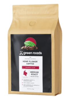 Green Roads Founders Blend CBD Coffee Bag in Tan and Black.