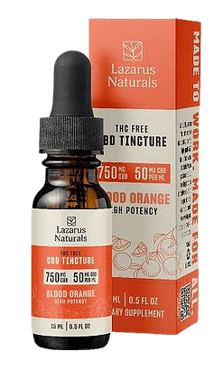 Lazarus Naturals Review, THC Free, High Potency CBD Oil Tincture, Blood Orange Flavor, 750mg CBD, 0.5-fluid ounce bottle.