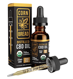 Cornbread Hemp Distilled Full Spectrum CBD Oil, Distilled USDA Organic CBD Oil, 750mg CBD 30 Servings, 25mg CBD and .5mg THC, 1-fluid ounce bottle.