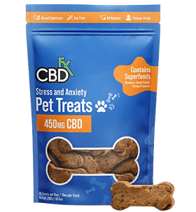 CBDfx CBD Dog Treats for Stress & Anxiety with Soothing botanical extracts.
