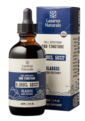 Lazarus Naturals Full Spectrum, High Potency CBD Oil Tincture Lazarus Naturals Review, High Potency CBD Oil Tincture, 6000mg CBD, 1-fluid ounce bottle.