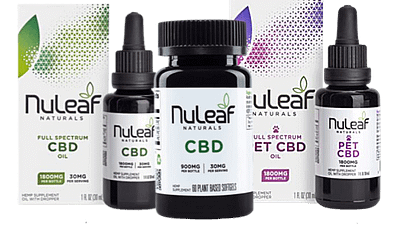 Nuleaf Naturals CBD products, CBD oil, CBD softgels, pet CBD.