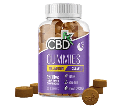 CBDfx CBD Gummies For Sleep Best CBD gummies for sleep: CBDfx CBD gummies for sleep come in a plastic purple bottle.