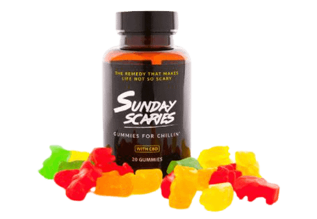 Sunday Scaries CBD Gummies, 10mg Of Broad Spectrum CBD Per Gummy, 20 Gummies Per Jar.