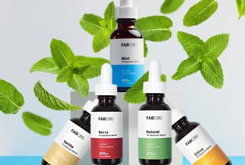 Fab CBD Oil Full Spectrum in a variety of natural flavors including citrus, mint, natural, berry, and vanilla.