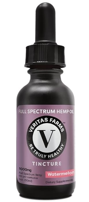 Full-Spectrum-CBD-Oil-1000mg-Veritas Farms A black veritas farms full spectrum hemp oil with tincture 1000mg watermelon written on it