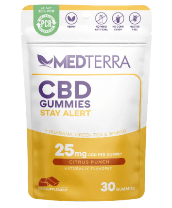 Medterra CBD Sleep Tight Gummies Medterra CBD Sleep Tight Gummies, 25mg CBD per strawberry gummy, 30 gummies per bag.