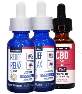 CBDistillery Isolate CBD Oil Tincture Product Image CBDistillery THC-Free Pure CBD Oil Tincture, 500mg CBD, 1000mg CBD and CBD Isolate, 1-fluid ounce bottles.