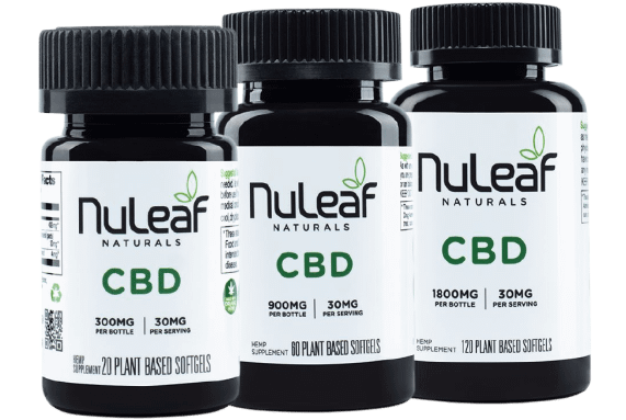 NuLeaf Naturals CBD Softgel Capsules NuLeaf Naturals CBD Softgel Capsules, 300mg, 900mg, 1800mg CBD, 60 plant based softgels bottle.